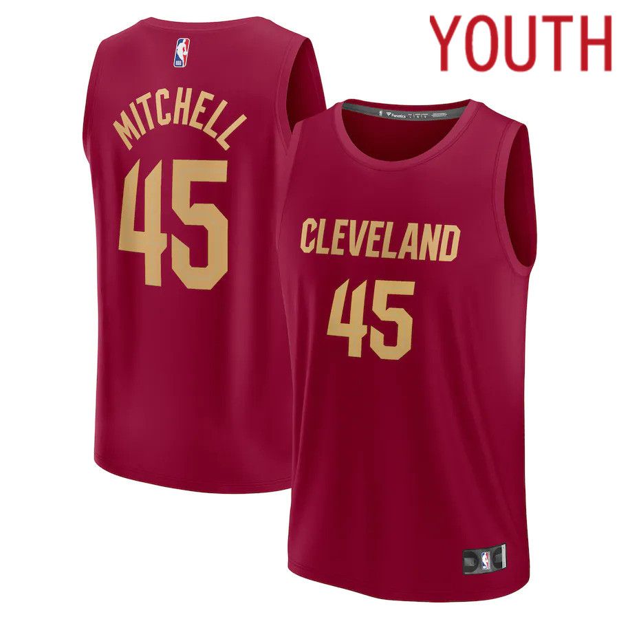 Youth Cleveland Cavaliers 45 Donovan Mitchell Fanatics Branded Wine Icon Edition 2022-23 Fast Break Replica Player NBA Jersey